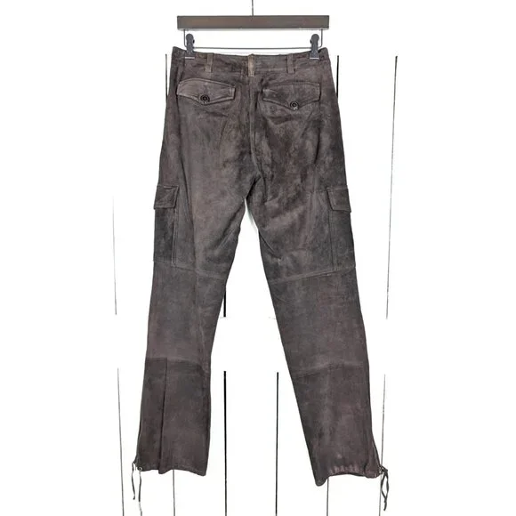 Vintage brown suede leather drawstring ankle cargo style pants
